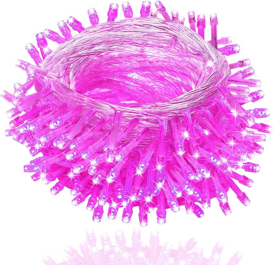 33Ft 100 LED Outdoor Fairy String Lights with Memory Modes Controller, Extendable Decorative Lighting for Weddings, Christmas, Parties, and Patios (Pink)